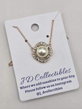 Swarovski Crystal Elements Gold Necklace White Pearl Halo 18 - 20 inch Bridal